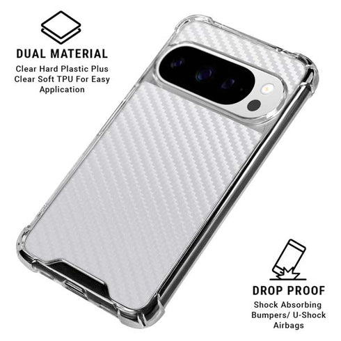 White Carbon Fiber Specialty Texture Material Google Pixel 10 Pro XL Clear Case
